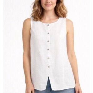 Rachel Zoe Linen White Button Up Minimalist Coastal Grandma Core Blouse M NWT